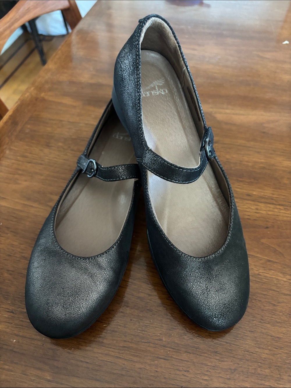 Dansko metallic black Mary Jane Flats with Buckle Strap